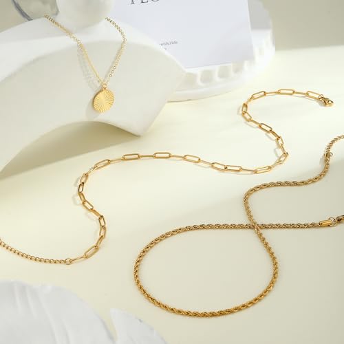MFRYK Gold Necklaces for Women,14K Gold/Silver Plated Choker Layered Necklace Dainty Pearl Disc Cross Circle Heart Pendant Chain Stackable Necklaces, Multilayer Jewelry Set Gifts for Women - style: 3Layered Disc-GD
