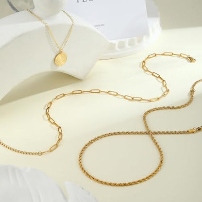 MFRYK Gold Necklaces for Women,14K Gold/Silver Plated Choker Layered Necklace Dainty Pearl Disc Cross Circle Heart Pendant Chain Stackable Necklaces, Multilayer Jewelry Set Gifts for Women - style: 3Layered Disc-GD