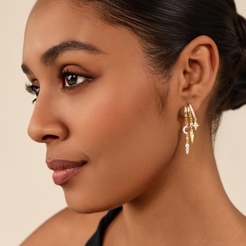 Cicy Bell Gold Earrings For Women 18k Gold Plated Triple Dangle Earrings | Hypoallergenic Drop Huggie Earrings Small Hoop Statement Chain Tassel Earrings Trendy Jewelry Gifts - color: Style A-Gold
