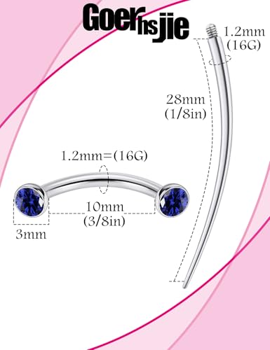 F136 Titanium 16g 6/8/10mm Eyebrow/Rook/Snug/Vertical-Labret/VCH/Snake-Eyes/Anti-Tragus/Christina/Daith/Belly-Button/Bridge/Hood/Surface Curved Barbell Piercing Jewelry for Women Men - color: Blue, size: 10 mm (3/8 in)