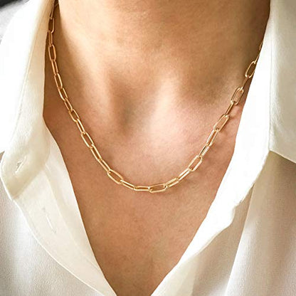 14K Gold Plated Dainty Paperclip Link Chain Necklace Bracelet Set for Women - style: 24" Gold Single Chain Necklace