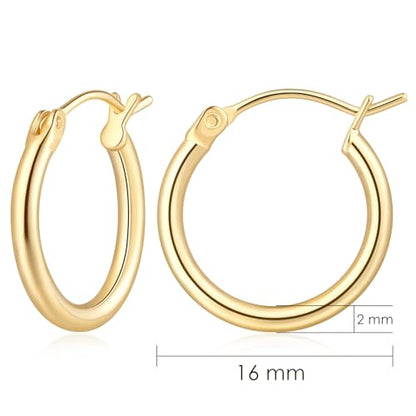 14K Gold Hoop Earrings, Huggie Hoop Earrings for Women, Hypoallergenic Lightweight Small Hoop Earring for Womens 14mm/16mm/18mm - color: 16mm
