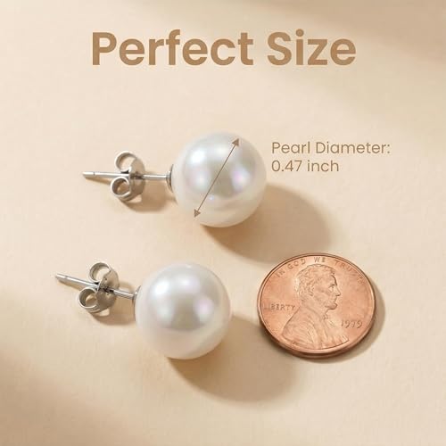 Pearl Stud Earrings Multicolor Shell Beads Pearl Hypoallergenic Stud Earrings Ocean Shell Pearl Jewelry - color: White
