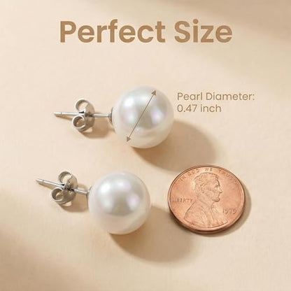 Pearl Stud Earrings Multicolor Shell Beads Pearl Hypoallergenic Stud Earrings Ocean Shell Pearl Jewelry - color: White