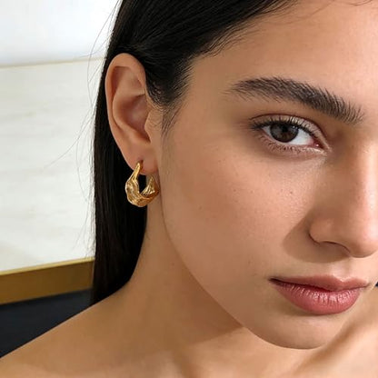 Earrings for Women, Saguine Chunky 14K Gold Plated Hoop Earrings Trendy | Chunky Earring, Big Large U-Shape Drop Twist Dangle Statement Stud Hoops Earrings, Jewelry for Women Gifts - style: Twist