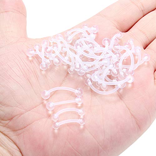10-40PCS Clear Bioflex Acrylic Curved Barbell Snake Eyes Tongue Ring Retainer Piercing 14G - style: 40PCS - Mix Sizes