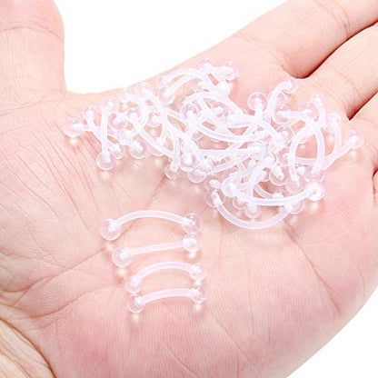 10-40PCS Clear Bioflex Acrylic Curved Barbell Snake Eyes Tongue Ring Retainer Piercing 14G - style: 40PCS - Mix Sizes