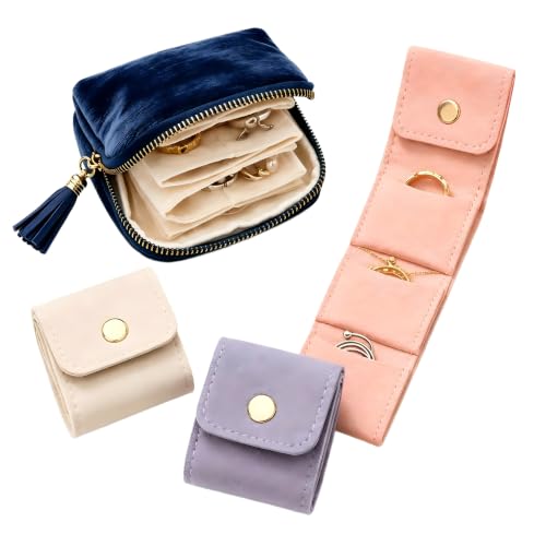 Jewelry Zippered Pocket Case，Blue | 4Pcs Jewelry Organizer Set Keeps Rings Earrings Necklaces Cards And Small Essentials Sorted For Travel - color: Blue