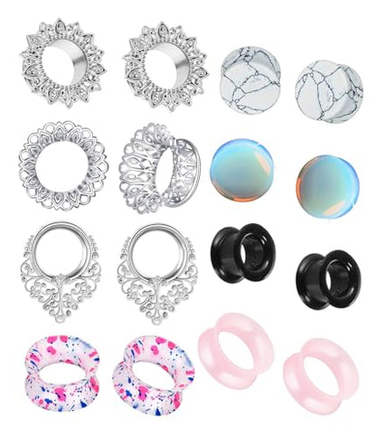 TIANCI FBYJS 8 Pairs Stainless steel Ear Tunnels Earrings Silicone Gauges Plugs For Ear Brass Hollow Plugs and Tunnels Glass Piercings Stretcher Kit 2g 00g 5/8 - color: 10mm=00g