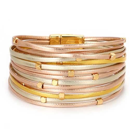 hotoo Leather Wrap Bracelet for Women - color: Multi-Strand (Mixed Gold)