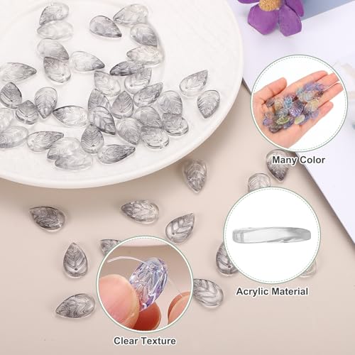 PATIKIL Leaf Beads, 50Pcs Crystal Translucent Czech Glass Beads for DIY Jewelry Making Bracelets Necklace, Gradient Purple - color: Gradient Purple