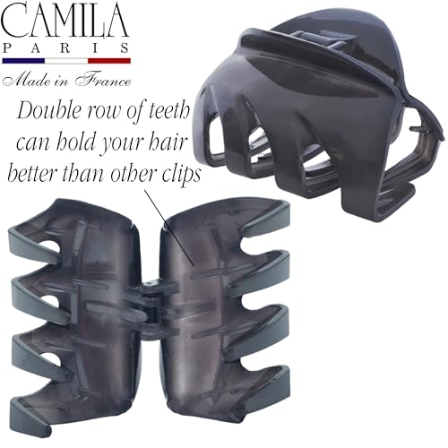 Camila Paris CP3629 French Octopus Hair Clip, 2.5" Small Claw Clips for Thick Hair, Girl Octopus Claw Clip for Women, Strong No-Slip Grip, Wide Jaw Clips for Women, Made in France - color: Grey 2.5"