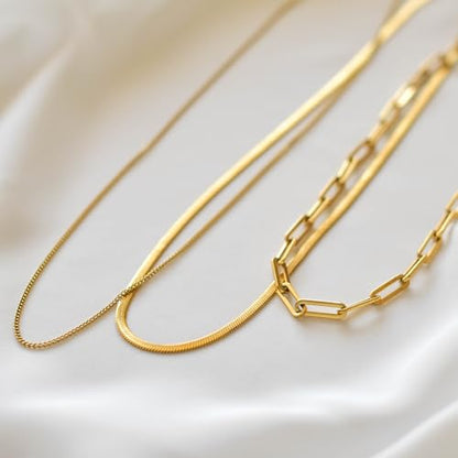 CHESKY 14K Gold/Silver Plated Snake Chain Necklace Herringbone Necklace | Gold Necklace for Women,layered Herringbone Necklace,1.5/3/5MM(W) 14"/16"(L) ,Mothers Day Gifts for Mom,Jewelry - color: gold, style: paperclip/box/snake