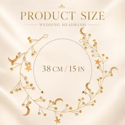 Casdre Star Rhinestone Hair Vine Gold Moon Headpiece Bridal Headband Crystal Bride Wedding Hair Accessories for Women and Girls