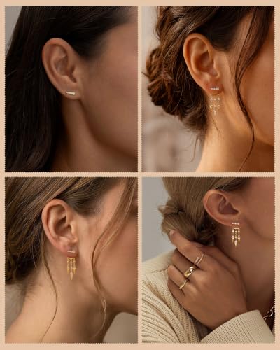 Dangle Gold Earrings for Women Trendy Triple Huggie Chain Earrings 14K Gold Plated Statement Cute Drop Dangle Earrings Dainty Hypoallergenic Chunky Hoop Earrings Fun Earring Stacks Jewelry - color: G-Spiked Earrings