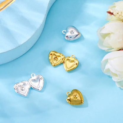 Elecrelive Locket Pendants Photo Frame Charms Memory Photo Charms Heart Locket Photo Frame Pendants - color: Gold, Silver