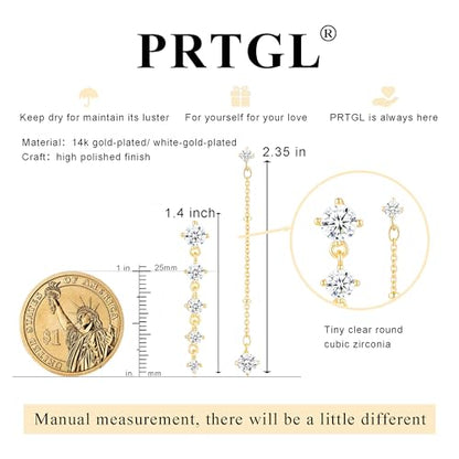 Dangle Earrings for Women - 14K Gold/White Gold/Rose Gold Plated Butterfly Heart Star Hoop Chain Long Tassel Cubic Zirconia CZ Dangle Earrings - color: gold Linear Earrings