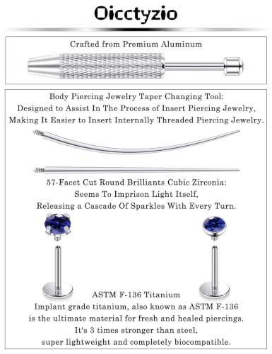 F136 Titanium 20/18/16g Flatback Earrings Nose Lip Rings Jewelry - color: Blue, size: 20g