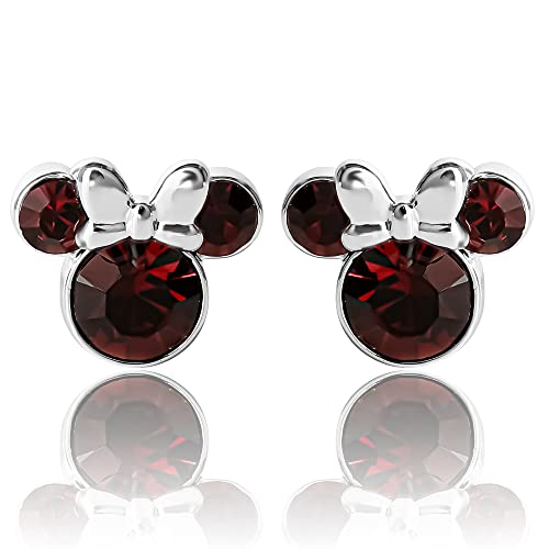 Minnie Mouse Birthstone Stud Earrings Women | Birthstone Earrings for Women - color: January-Burgundy Crystal