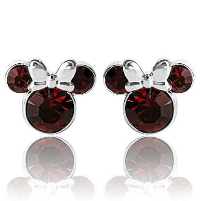 Minnie Mouse Birthstone Stud Earrings Women | Birthstone Earrings for Women - color: January-Burgundy Crystal