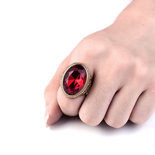 MASOP Big Crystal Cocktail Mens Rings Stainless Steel Jewelry Luxury Red Stone Fashion Party Ring