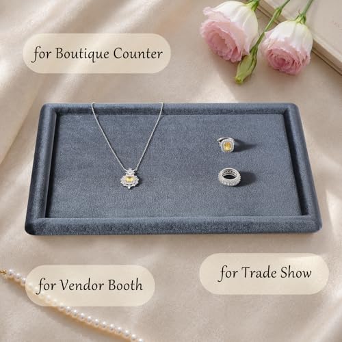 Velvet Jewelry Display Tray for Ring Earrings Necklace Bracelet Flat Tray - color: Gray, size: 12.99 × 9.06 in