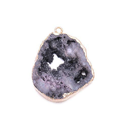 LE SKY natural stone pendant, irregular plated gold edge crystal agate stone pendant for jewelry making DIY necklace charms 25X30-35X45mm (2 Pcs) - color: black