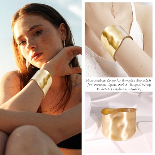 18K Gold Plated Wide Chunky Gold Cuff Bracelets for Women Chunky Bangle Bracelets Waterdrop Oval Irregular Trendy Wrist Wrap Bracelets Open Minimalist Thick Gold Wrist Cuff Bracelets - style: 18K Gold-B