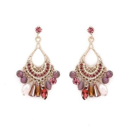 Fringe Dangling Tassel Earrings for Women, Handcrafted Chandelier Long Bohemian Beaded Cubic Zirconia Crystal Imitation Pearls Inlay Statement Boho Chain Hook Earrings for Wedding Party - color: Gold Teardrop Purple Crystal