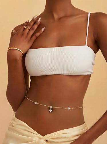 14K Gold Plated Waist Chain for Women, Layered Belly Belt Chains Beach Waist Beads Chain Waterproof Body Chain Summer Jewelry Accessories for Women - style: GD-5