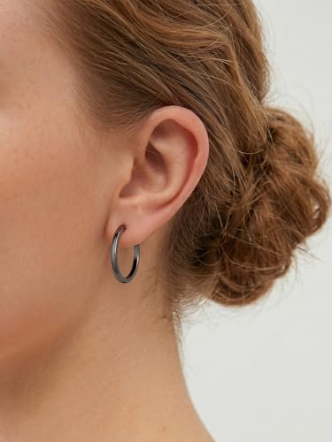 925 Sterling Silver Huggie Hoop Earrings, Small Silver Hoop Earrings for Women Hypoallergenic Huggie Lightweight Small Hoops Earring Cartilage Sleeper Earrings 6/8/10/12/14/16/18/20mm - color: Black, size: 20MM
