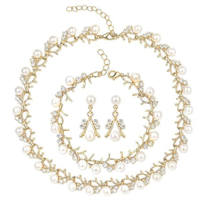 Heliltd Rhinestone Pearl Jewelry Set for woman - color: Gold
