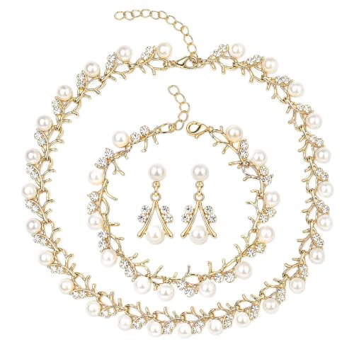 Heliltd Rhinestone Pearl Jewelry Set for woman - color: Gold