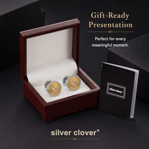 Cuff Links Mens, Cufflinks for Men, Men's Cuff Links for Wedding, Business, Father's Day, Gift for Men, 18K Gold Plated with Luxury Wooden Gift Box - style: Eyes of the Sun