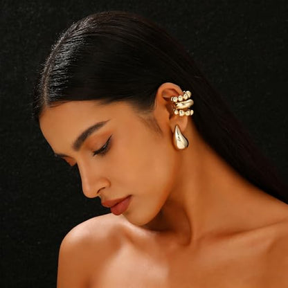 4pcs Chunky Gold Silver Ear Cuff Set for Women Punk Metallic Twist Non Piercing Clip Cuff Earrings Trendy Jewelry Set for Daily Party - style: style E