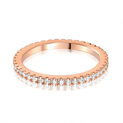 MDFUN 14K Gold Plated Full Eternity Band Ring for Women Round Cut Cubic Zirconia Stackable Wedding Band Anniversary Promise Ring - color: rose gold plated, size: 8