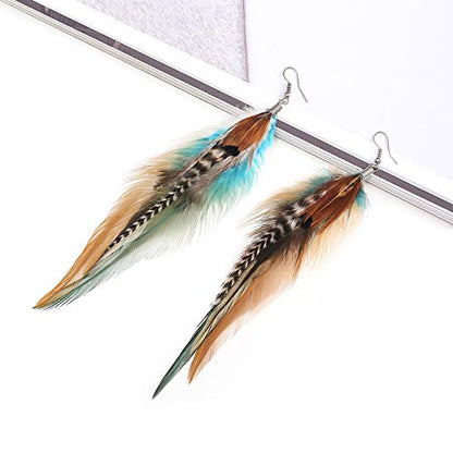 lureme Bohemian Multicolor Pheasant Feathers Dangle Earrings Handmade Natural Feather Earrings (er006314) - style: Style D
