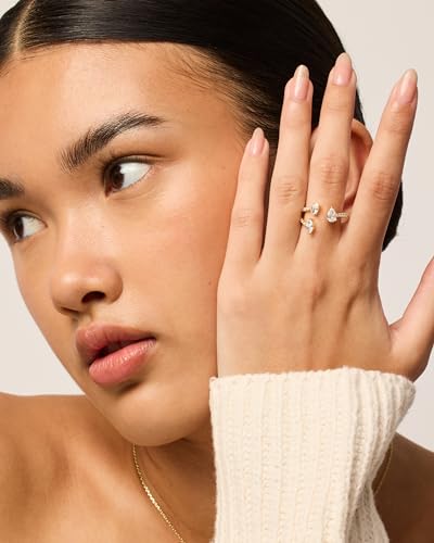 PAVOI 14K Gold Plated Cubic Zirconia Bypass Open Band Stackable Ring for Women | CZ Statement Eternity Rings - color: White Gold, size: 5, style: Triple
