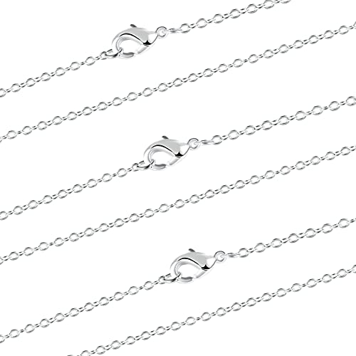 ALEXCRAFT Wholesale 12 PCS Silver Plated Solid Brass Fine Flat Cable Chains | Bulk for Jewelry Making 18-30 inches (24 Inch(2MM)) - color: Silver, size: 24 inch-0.079 inch