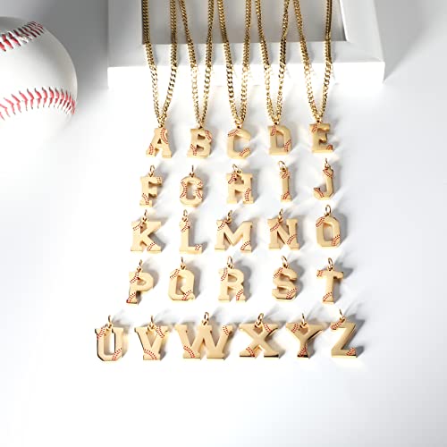 AIAINAGI Baseball Initial A-Z Letter Necklace - Men's Baseball Charm Pendant in Stainless Steel Silver Chain, 22inch Personalized Gift - style: P Letter
