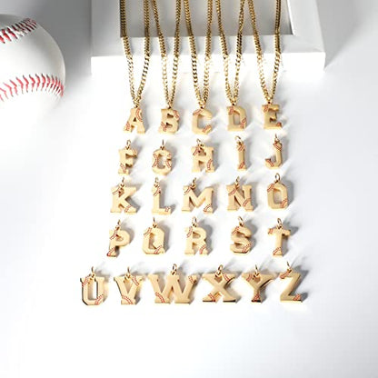 AIAINAGI Baseball Initial A-Z Letter Necklace - Men's Baseball Charm Pendant in Stainless Steel Silver Chain, 22inch Personalized Gift - style: K Letter