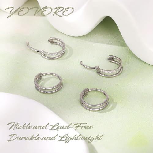 Cartilage Hoop Earrings 16G Surgical Steel Conch piercing jewelry | 4Pcs,8mm/10mm/12mm, Stacked Clicker, Double Hoop, Tragus Helix Piercing Jewelry - color: Silver, size: 12mm