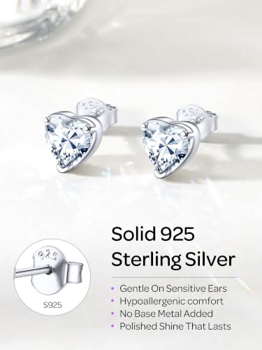ChicSilver 925 Sterling Silver Earrings Sparkling Heart/Round/Princess Cut Birthstone Earrings for Women Birthday Jewelry with Gift Box - style: B.April(Diamond)-Heart Cut