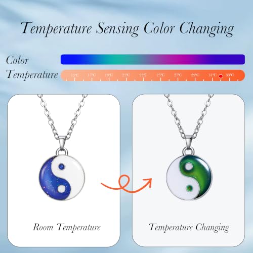 FM FM42 Temperature Sensing Color Changing Pendant Necklace with 19.29" Stainless Steel Rolo Chain - color: Tai Ji