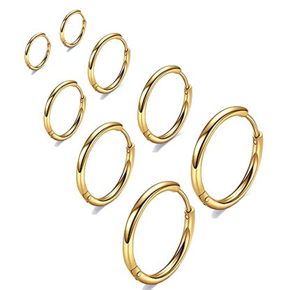 316L Surgical Stainless Steel Huggie Hoop Earrings 6mm 8mm 10mm 11mm 12mm 14mm Hypoallergenic Earrings Hoop Cartilage Helix Lobes Hinged Sleeper Earrings For Men Women - style: G01:4Pairs gold(6mm/8mm/10mm/12mm)18G