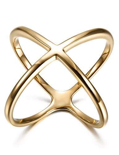 14K Gold Criss Cross Ring for Women, Rose Gold Plated X Ring, Dainty Non-Tarnish Infinity Silver Ring, Cute Daily Fashion Jewelry, Size 6,7,8,9,10