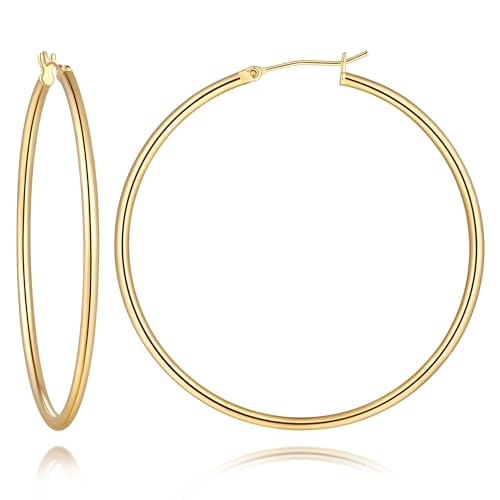 14K Gold Hoop Earrings for Women 14K Gold Earrings for Women | Gold Hoop Earrings for Women Classic Hypoallergenic Lightweight Hoop Earrings for Women 14/16/18/20/25/30/35/40/45/50/60/70mm - size: 50mm