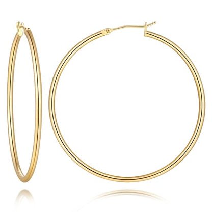 14K Gold Hoop Earrings for Women 14K Gold Earrings for Women | Gold Hoop Earrings for Women Classic Hypoallergenic Lightweight Hoop Earrings for Women 14/16/18/20/25/30/35/40/45/50/60/70mm - size: 50mm