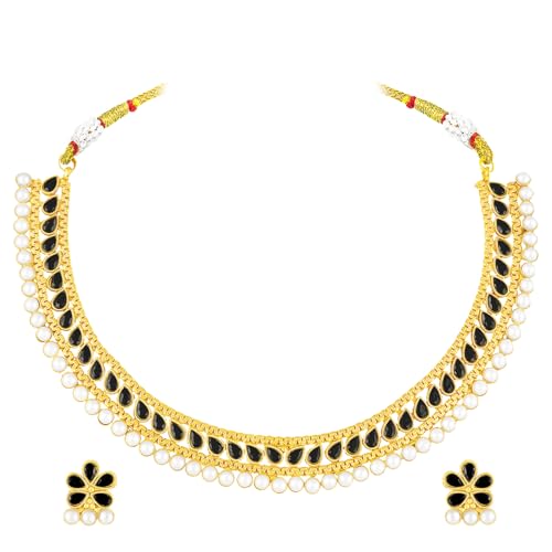 Aheli Ethnic Faux Kundan Pearl Fancy Bridal Choker Necklace Indian Traditional Bollywood Jewelry Set with Earrings Gift for Women - color: Blue