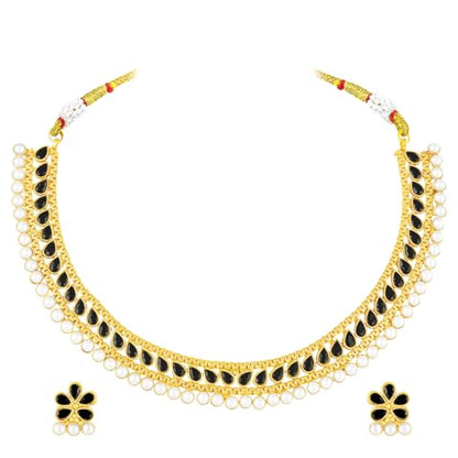Aheli Ethnic Faux Kundan Pearl Fancy Bridal Choker Necklace Indian Traditional Bollywood Jewelry Set with Earrings Gift for Women - color: Blue